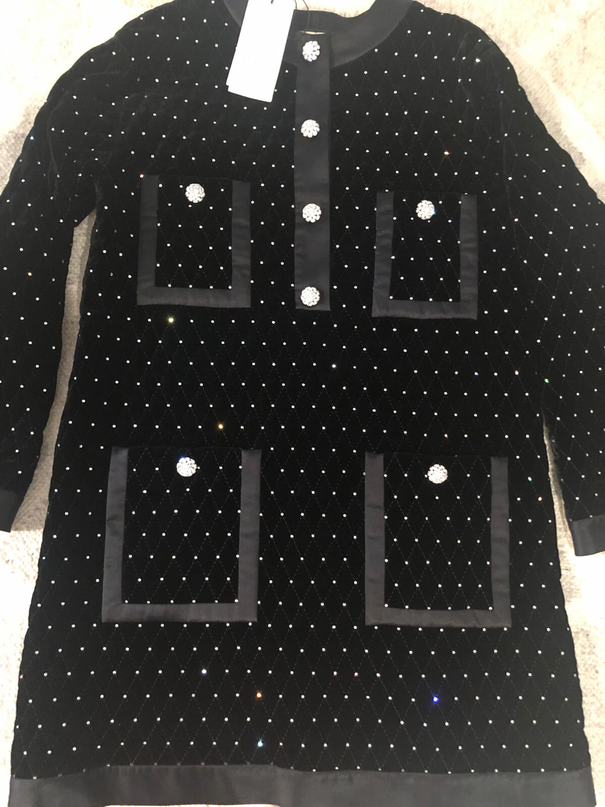 Punto Dimonds in velluto nero 100% originale.GUCCI con bottoni in cristallo IT42 $3480 + tasse