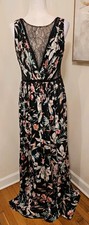 Adrianna Papell Black Multicolor Floral Lace Maxi Dress Sleeveless V-Neck Size 8