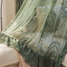 Retro French Princess Style Floral Embroidery Sheer Lace Curtain With Ruffle For