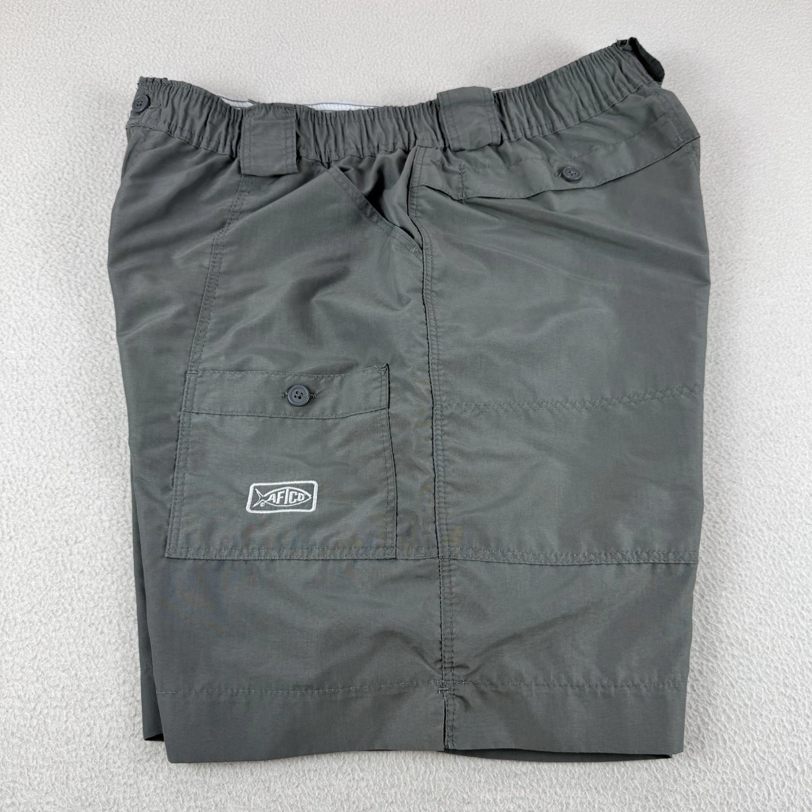 AFTCO Nylon Cargo Shorts Mens 38 Green Fishing Casual Outdoors Elastic Waist