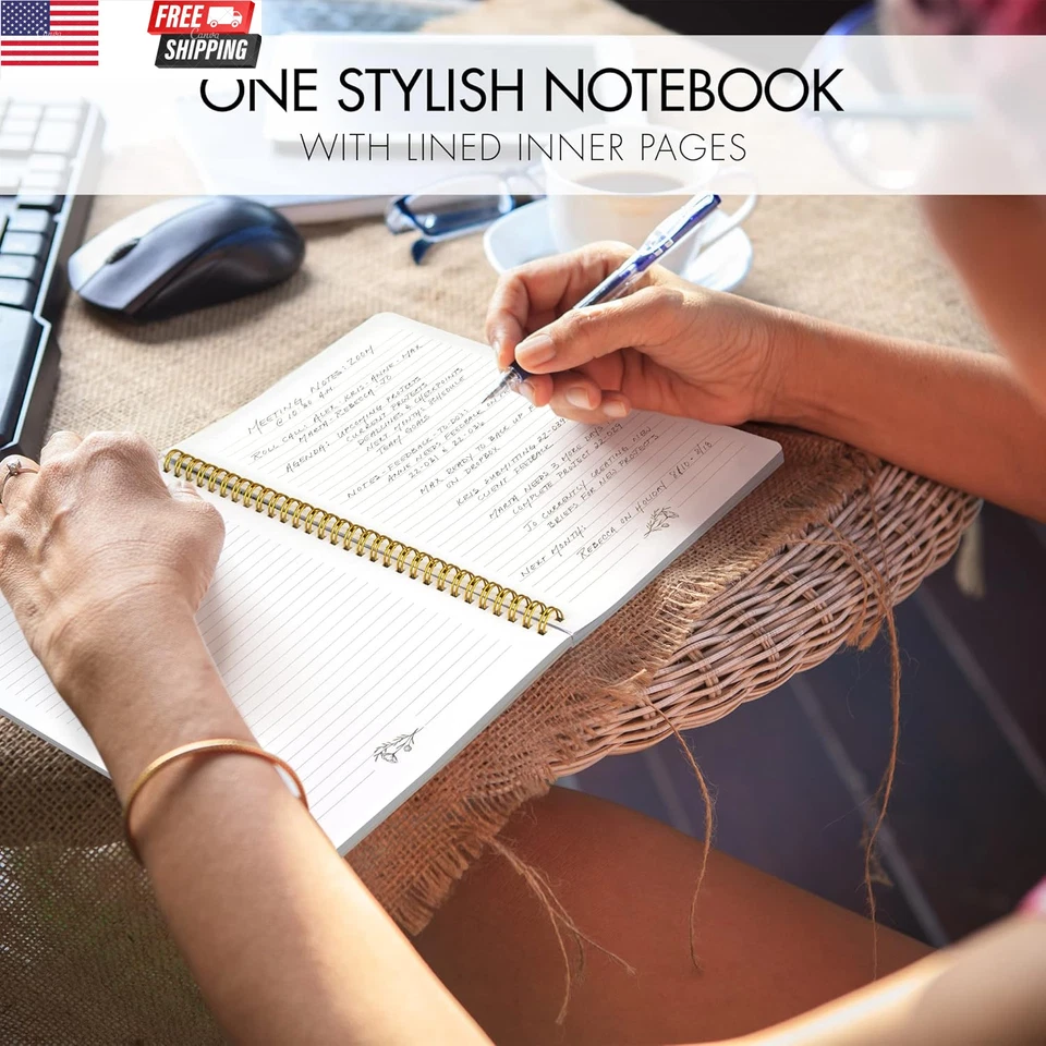 Cuaderno Estético Espiral Cuaderno Diario para Mujer - Lindo Beige 10.5 X 8.5 Regla Universitaria Foto 2 de 4