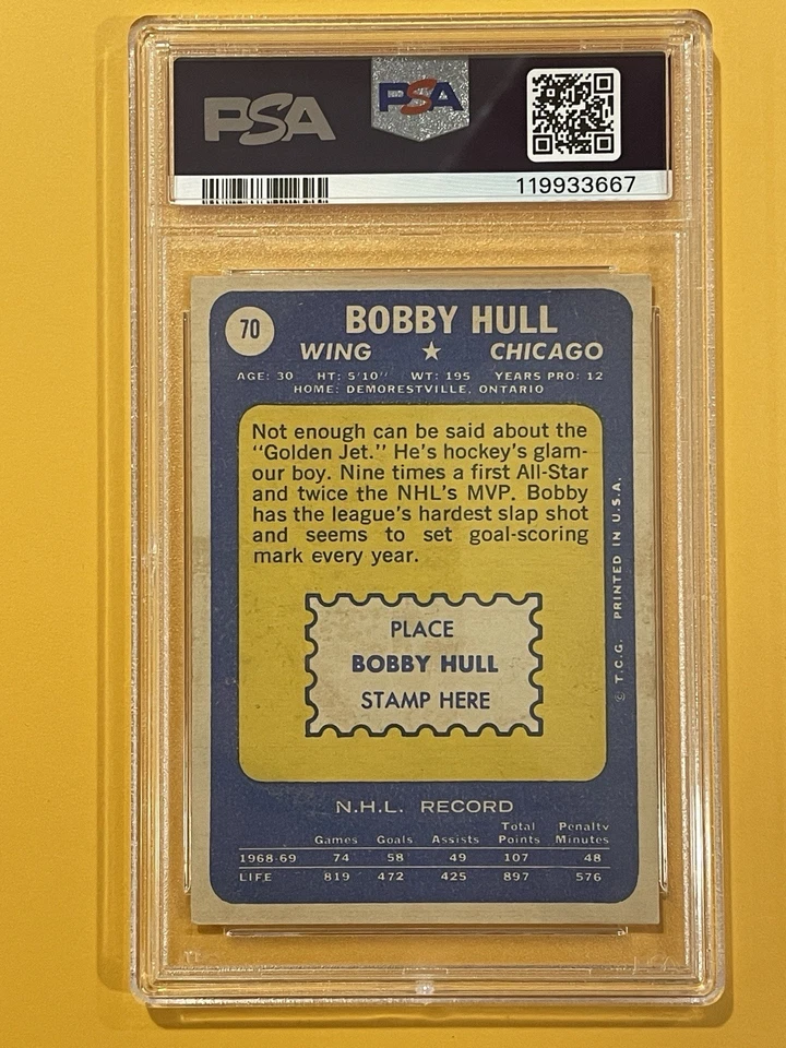 1969-70 Topps Bobby Hull #70 PSA 5 Vintage Hockey Chicago Blackhawks HOF - Image 2 of 2