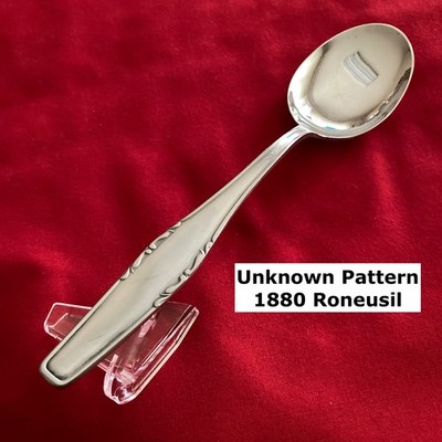 1880 Roneusil Unknown Pattern Soup Spoon 7 3/8'' Scroll Edges Stainless Steel