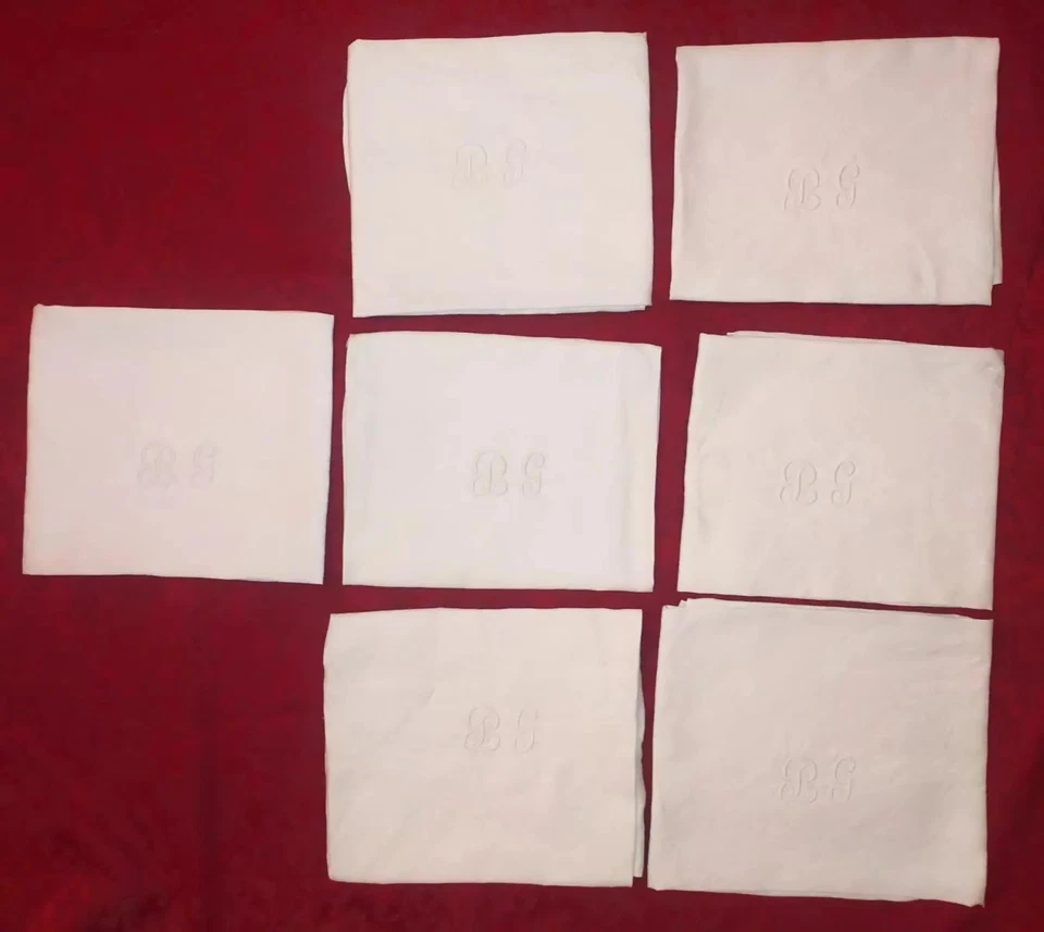 7 grandes serviettes de table en lin damassé monogramme ''BG' 'et motifs fleuris - Photo 2/4