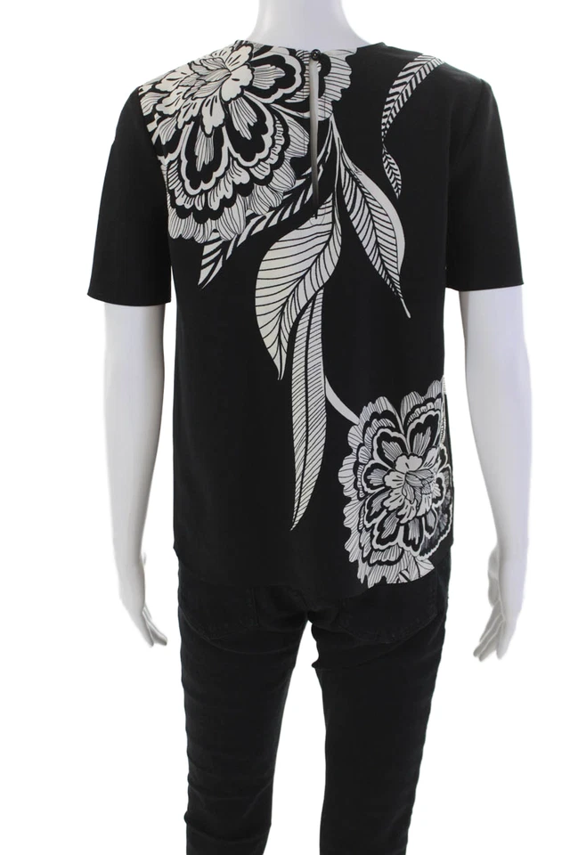 Trina Turk Womens Short Sleeve Floral Sugar Hill Top Black White Size XS - Image 3 of 4
