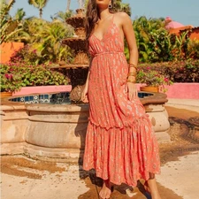 NEW NWT Sundress Cirka Ankara Blush Pink Metallic Gold Maxi Dress SIZE XXL