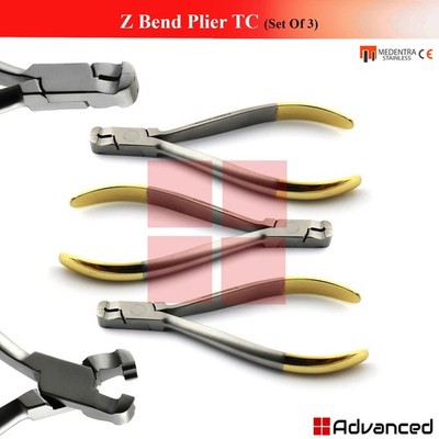 3 Pcs Orthodontic Z Bend Plier TC Gold Handle Wire Bending Dental Lab Instrument