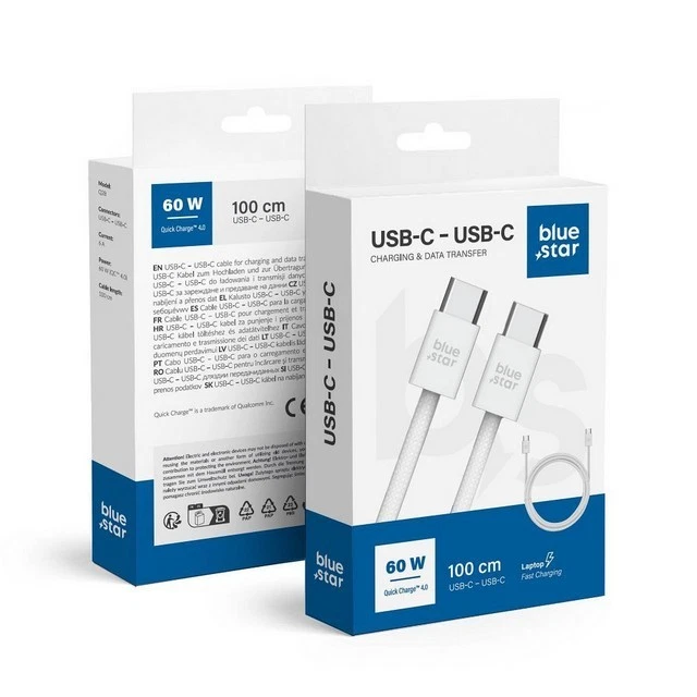 Blue Star Cavo Usb-c Ricarica Fast 1m 60w White Per Huawei Honor Note 8 V8 Max - Immagine 4 di 4