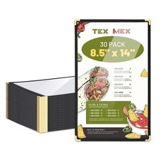 WeChef 30 Packs Restaurant Menu Covers 8.5 x 14 Single Page 1 Page 2 Views Black