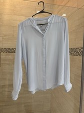 Ann Taylor LOFT The Softened Shirt Blue, Pearl Long Sleeve Button Top S Small