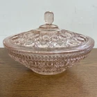 Vintage Indiana Candy Dish Covered Windsor Buttons Pink Depression Glass 5” H
