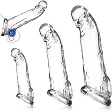 Reusable CLEAR Penis Extender Sleeve Extension Big Male Girth Enhancer Enlarger