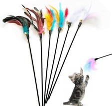 IUHKBH Cat Wands, 6 PCS Interactive Feather Toys with Bell - 18'' Long Multi
