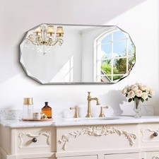 Beveled Edge Frameless Bathroom Mirror, Oval Wall 18"L x 36"W Diamond Cut