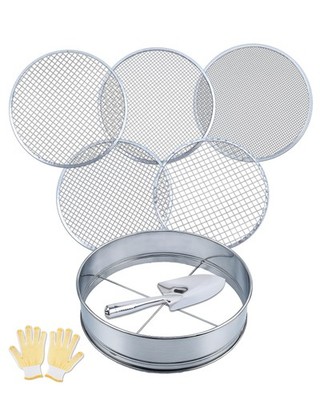 5in1 Soil Sifter Set with Stainless Steel Screens for Compost, Bonsai, Litter