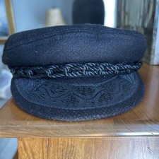 Authentic Vintage Greek Fisherman's Wool Cap BLACK 54cm Inside Circumference CJ