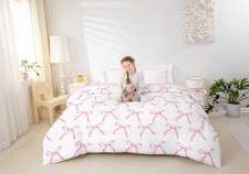 7 Pieces Cartoon Bowknot Kids Comforter Twin,Pink Bow Tie Butterfly Knot Prin...