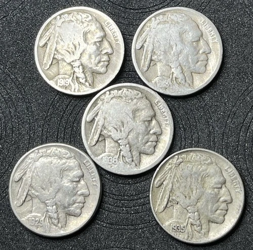 Lot Of 5 Buffalo/Indian Head 5 Cent 1918, 1919, 1929-s, 1935-s, 1936-d