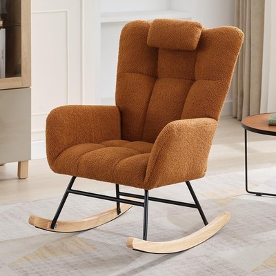 Nursery Rocking Chair Teddy Fabric Upholstered Glider Rocker Chair Reading Chair