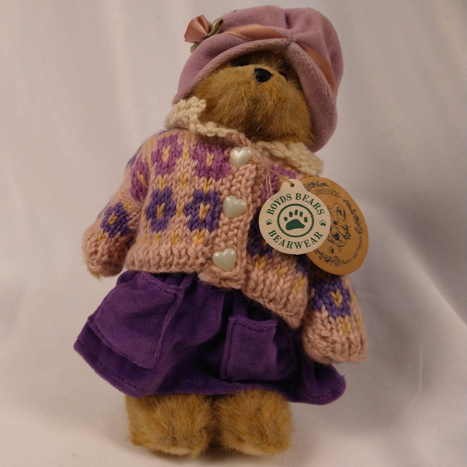 Boyds Bears & Friends Bailey Bearwear Bear Plush 7" w/ Tags 1990-97 Purple