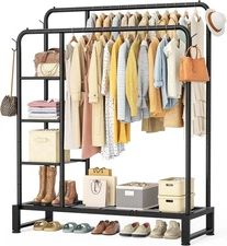 Double Rods Clothes Rack Clothing Rack with 4 Tier Storage Shelves Clothes Rack 