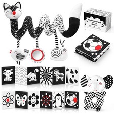 High Contrast Black and White Baby Toys 3-Piece Newborn Essentials Set with H...