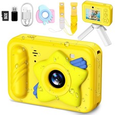 Underwater Camera for Kids - IP68 Waterproof Camera, 48MP Dual Lemon Yellow