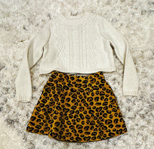Rachel Zoe Girls 5-6Y 2-Piece Cable Knit Long Sleeve Sweater Leopard Skirt Set
