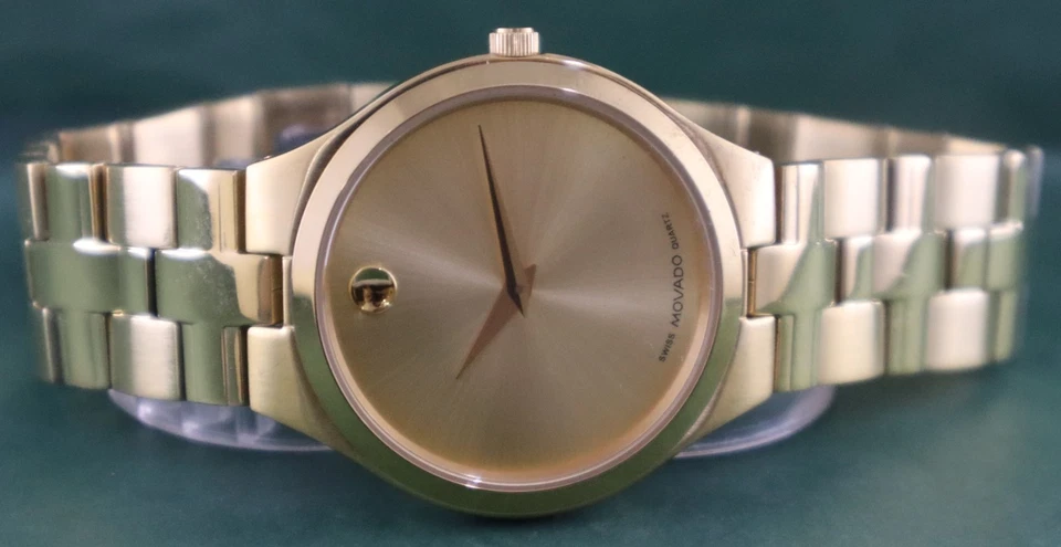 Reloj pulsera de lujo MOVADO cuarzo esfera dorada funcionando para hombre correa de acero ''Mantente elegante" Foto 4 de 4