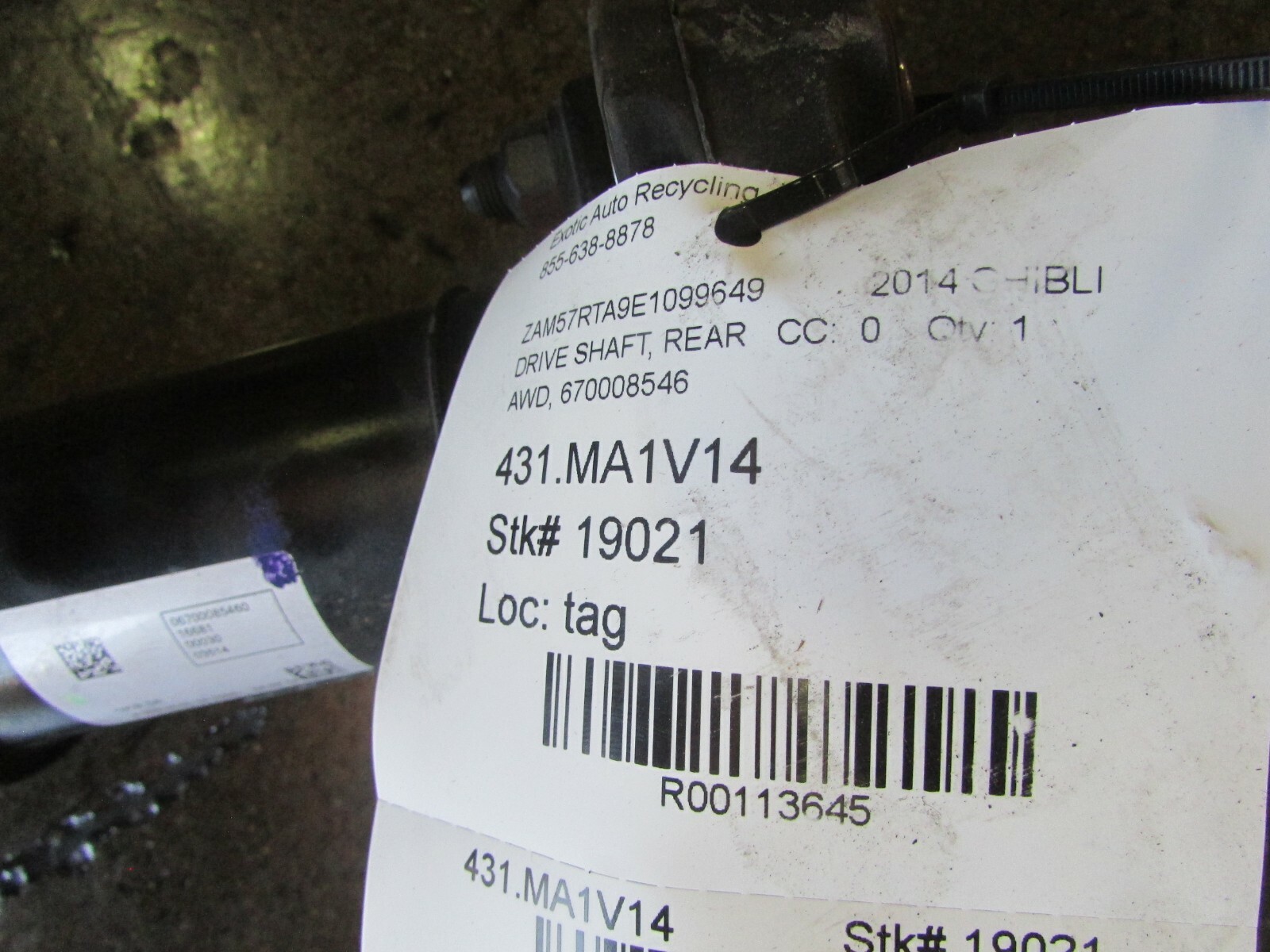 Maserati Ghibli, Rear AWD Drive Shaft, Used, P/N 670008546