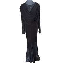 Vintage Black Long Sleeve Gown With Rhinestone Accents  Draped Back By...