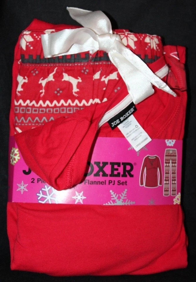 Conjunto de pijama grande Joe Boxer para mujer rojo reno tejido manga larga y franela Foto 2 de 4