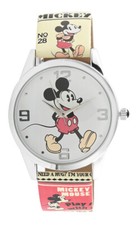 DISNEY Mickey Mouse Large Face Cream Comic Printed Strap Watch - MK5422