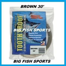 AFW TOOTH PROOF STAINLESS STEEL LEADER-Single Strand Wire-27LB Test 30FT BROWN