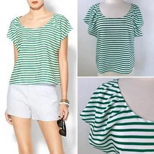 NWT Collective Concepts Stripe Relaxed Top MEDIUM White Kelly Green Boxy Blouse