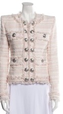 BALMAIN PINK TWEED FRINGE CLASSIC JACKET BLAZER SIZE 36 DESIGNER RARE