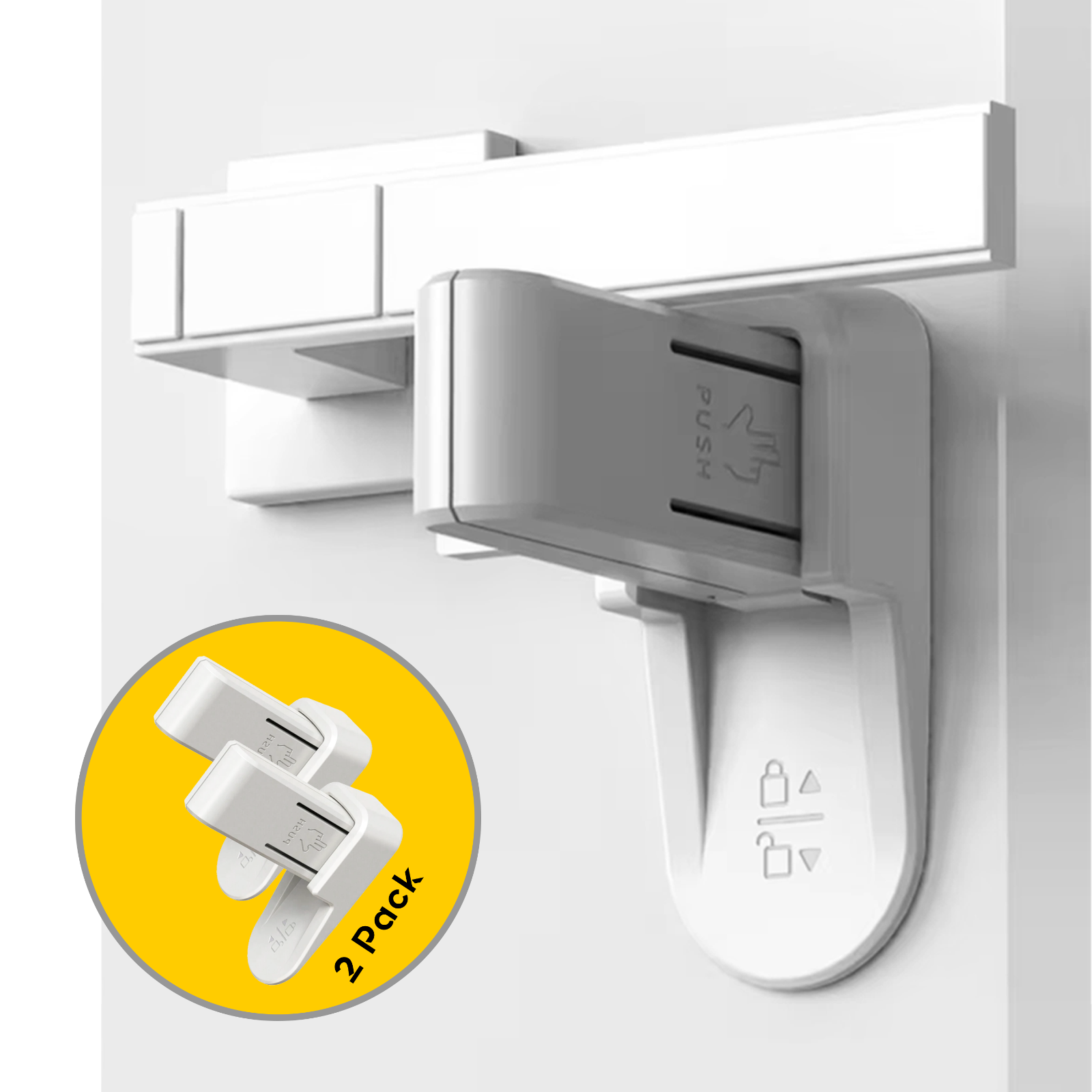 Home Secure™ Door Lever Locks. Self Adhesive Baby Door Safety Locks (2 Pack)