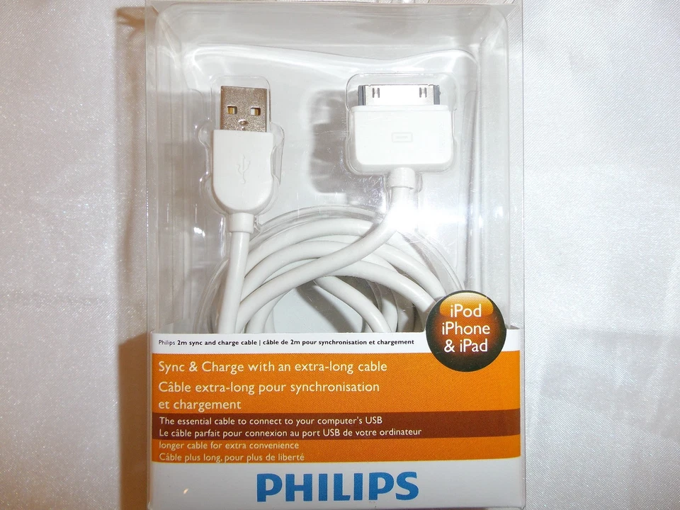 3 PHILIPS DLC2417 iPad/iPod/iPhone Sync 6 feet White 30 pin old charger NEW - Image 2 of 4