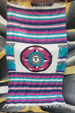 Vintage Mexican Saltillo Serape Aztec Compass Molina Blanket Rug 77"x48"