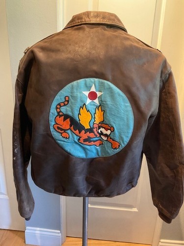 TEX HILL FLYING TIGERS,A-2 AERO HORSEHIDE LEATHER TRIBUTE FLYING JACKET, SIZE 44 - Picture 2 of 17