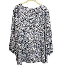 Collective Concepts Womens Tunic Blouse Size 2X White Multicolor Paisley Floral