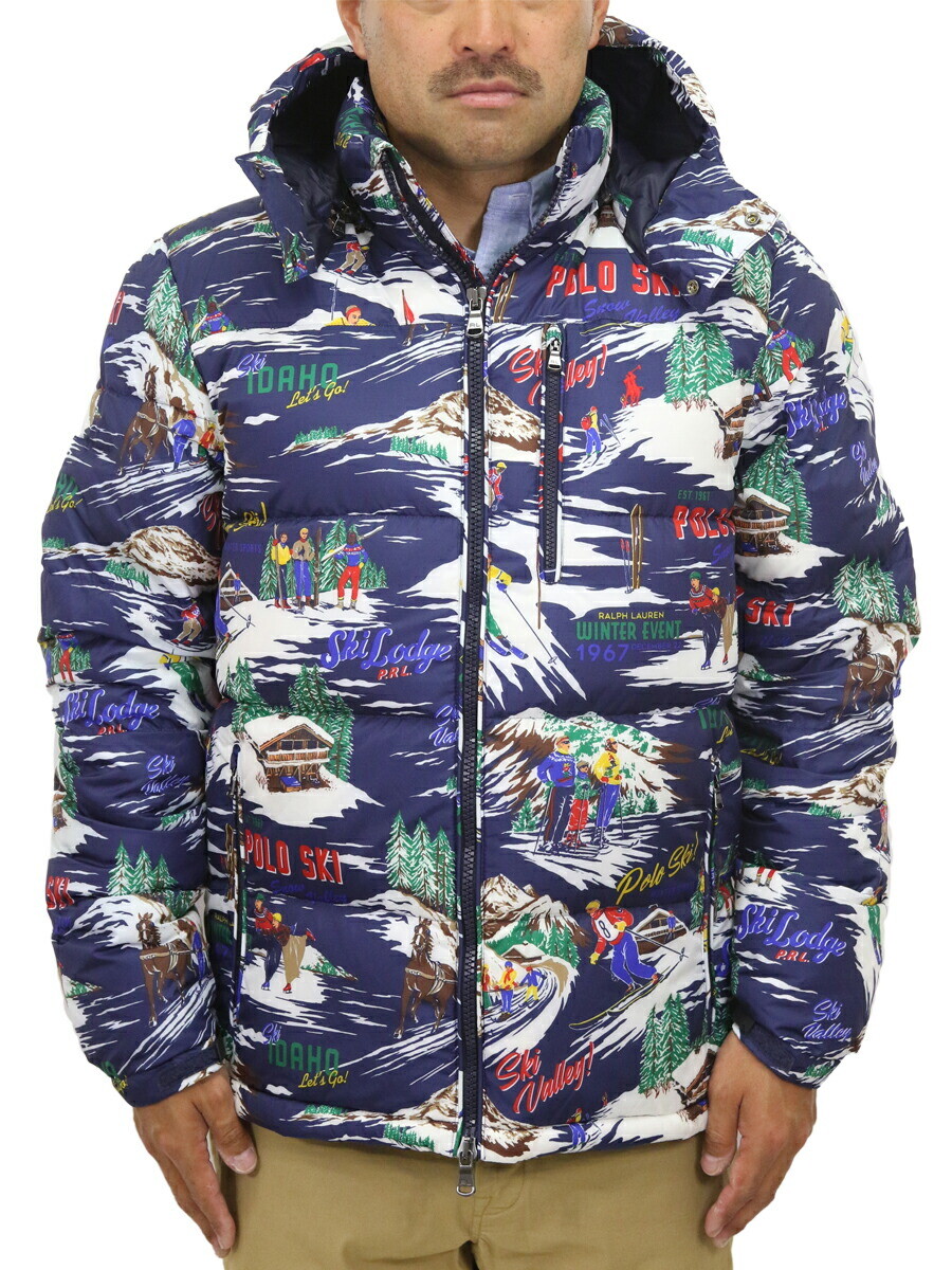 Мужской пуховик Polo Ralph Lauren с капюшоном - Винтажное лыжное пальто с принтом