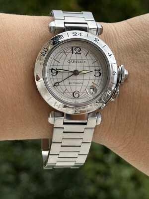 Cartier Pasha GMT Watch 2377 Automatic Date Unisex 35.5mm Swiss