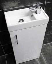 400mm Bathroom Vanity Unit Basin Sink Square Style White Gloss with Optional Tap