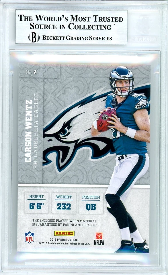 Carson Wentz BGS 9+: 2016 Panini Squires Jerseys Rookie POP 2 - Image 2 of 3