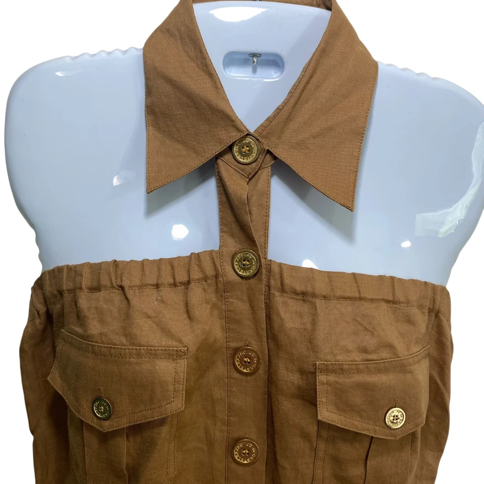 JC de Castelbajac Linen Dress Womens 12/14 Tan Backless Old Money Quiet Luxury - Image 4 of 4