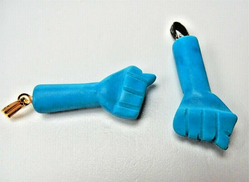 Turchese Ciondolo Craved Gemma Cane Gatto Pugno Pesce Argento Oro Asain Pendente - Immagine 2 di 4