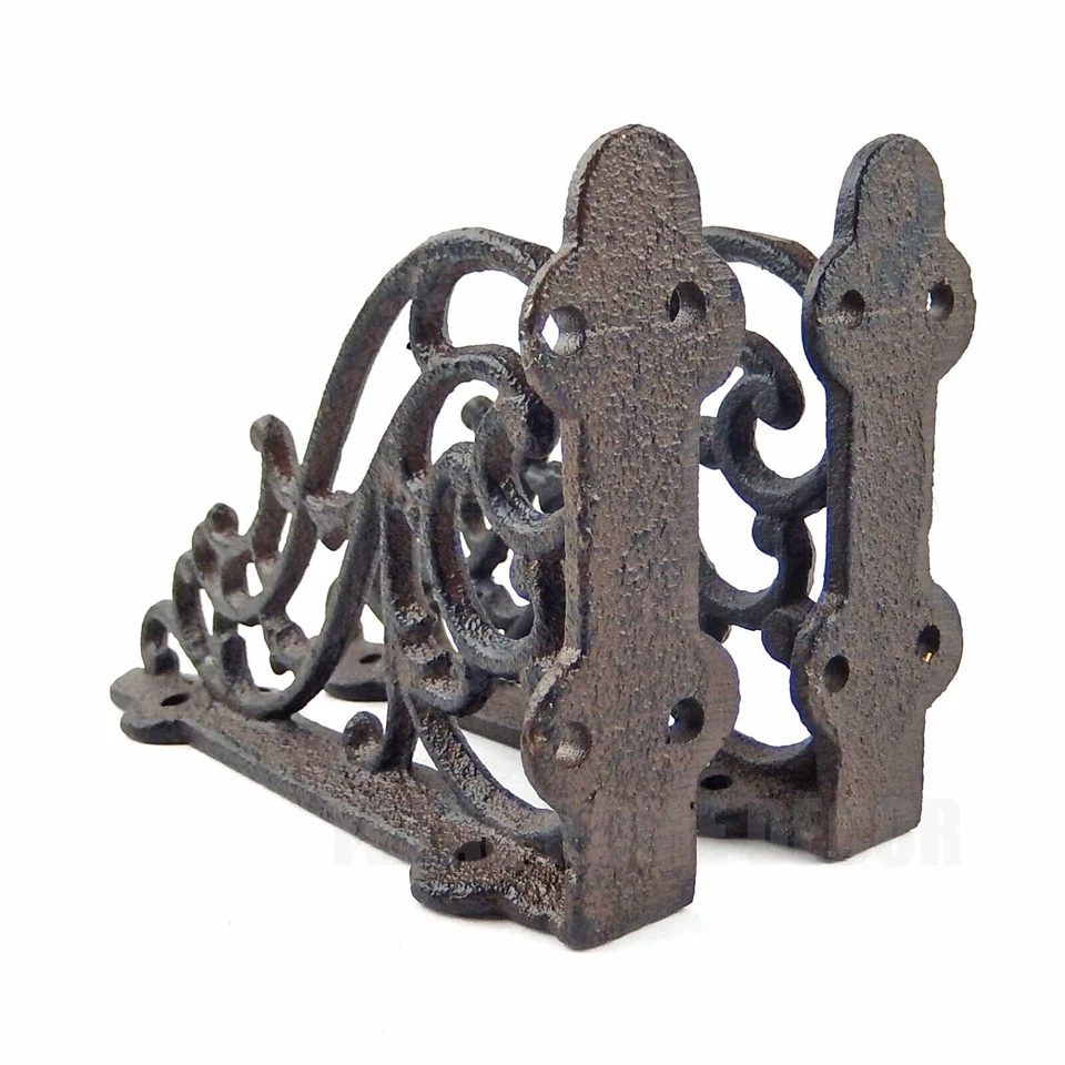 2 soportes de estante pequeños pergaminos soporte de hierro fundido estilo antiguo 5 1/4 x 3 1/4 pulgadas Foto 4 de 4