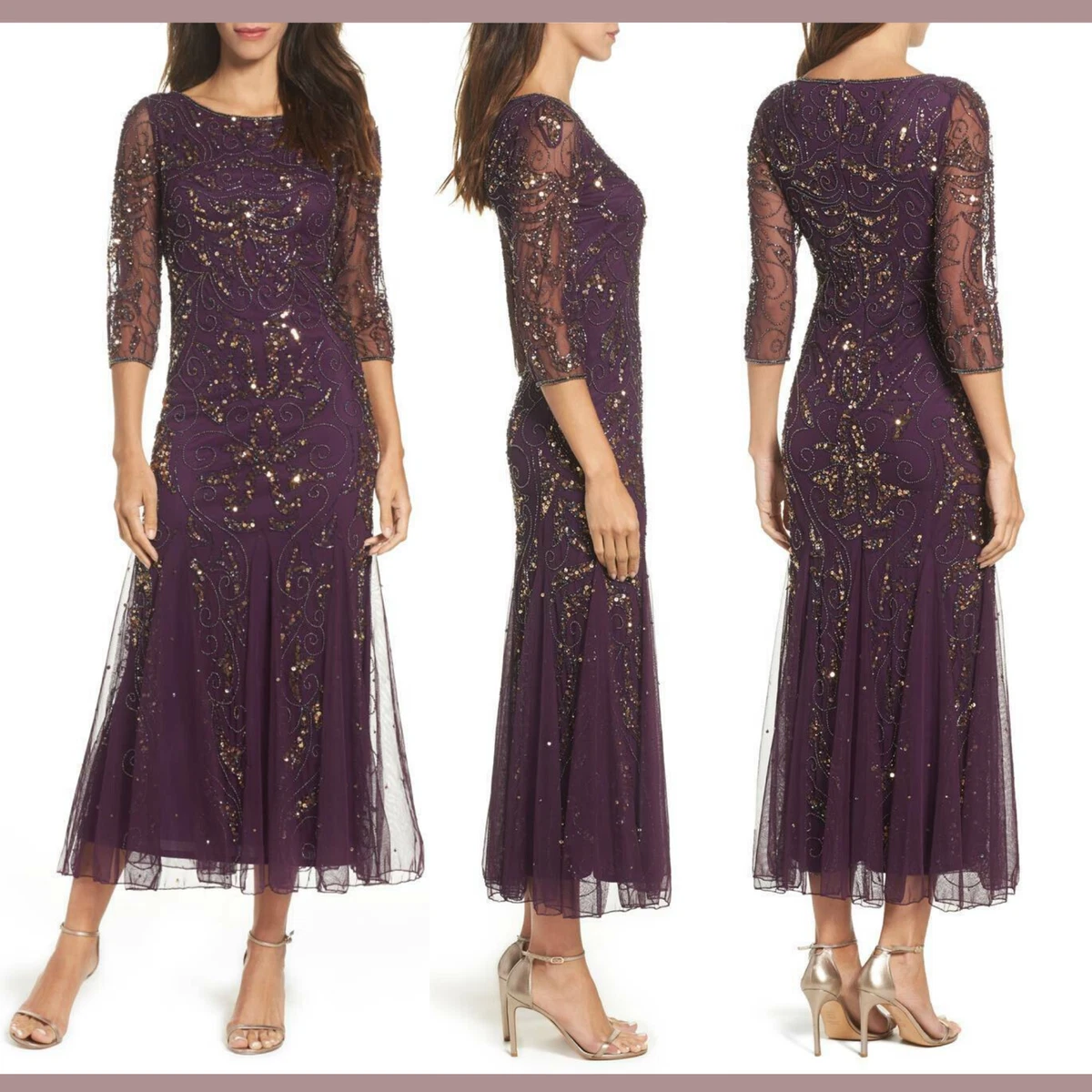 Pisarro nights embellished sales mesh gown blush