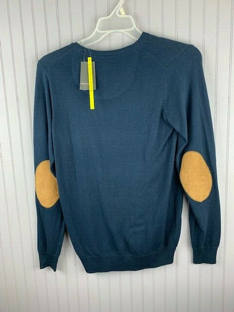 Nobel League Size S Mens Sweater New Blue V Neck Long Sleeve Elbow Patch View 3